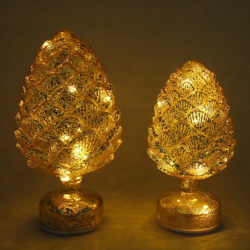 15×28 cm & 11×22 cm Božićni rotirajući stakleni LED stolni ukras od šišarki